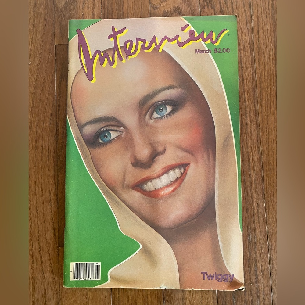 Interview Magazine. Andy Warhol. Vintage March 1983 featuring Twiggy.